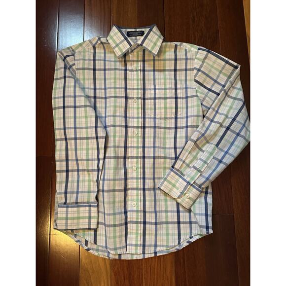 Izod Boys Blue Green Cream Button Up Size 10 - Picture 1 of 7